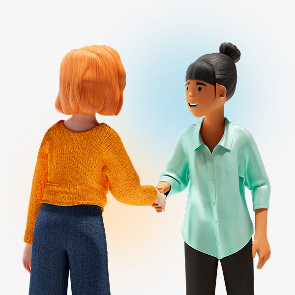 Two stylized figures shake hands - a symbol of personal contact via the BSI Software website, partnership-based communication and active customer proximity.