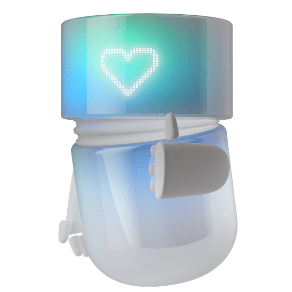 AI Agent with a glowing heart symbol on its display and a thumbs-up gesture.